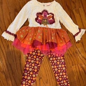 Festive Turkey Kids Costume with Orange and Pink Accents